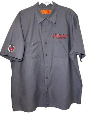 Hellanbach Red Kap Gray Work Shirt Mens XXL Short Sleeve Graphic Back Patch